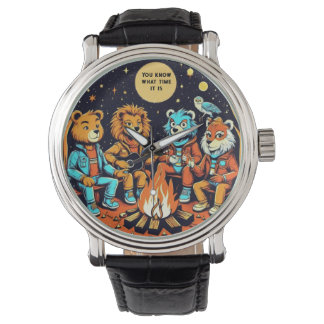 Camp Fire Watch - Retro Dieren Zingen een lange Horloge