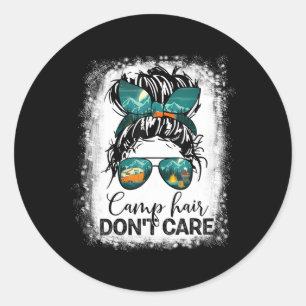 Camp Hair Don't Care Camper Messy Bun Hair Ronde Sticker