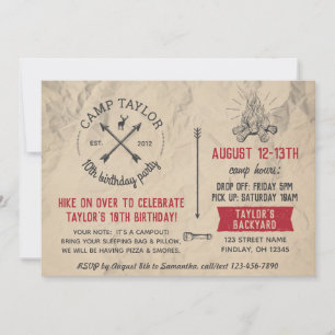 Camp Name Briefkaart Birthday Party Invitation