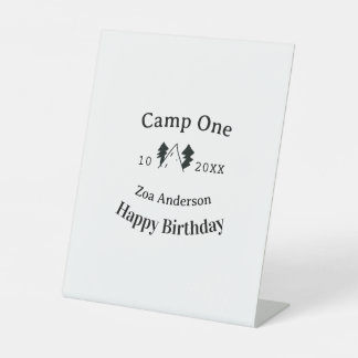 Camp one happy birthday name date campingadventure reclamebord met voetstuk