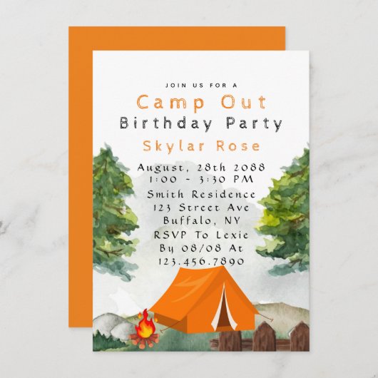 Camp Out Boy Birthday Party Invitation Kaart (Voorkant / Achterkant)