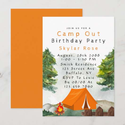 Camp Out Boy Invitation de fête d'anniversaire (Devant / Derrière)