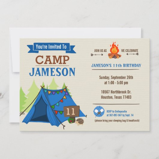 Camp Out Glamping Invitation de fête d'anniversair (Devant)