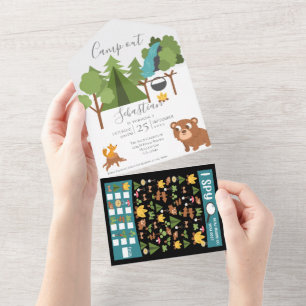 Camp out Out Party with Game on Back Uitnodiging