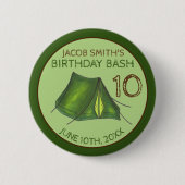 Camp Tent Sleepover Camping Birthday Bash Ronde Button 5,7 Cm (Voorkant)