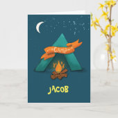 Camp Thinking of You Custom Name Tent and Campfire Kaart (Gele Bloem)