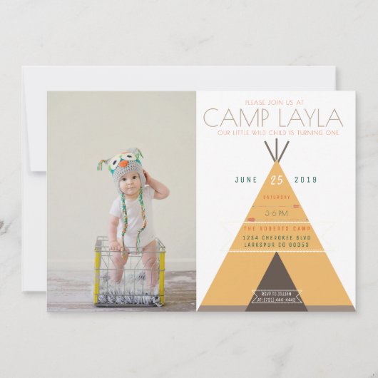 Camp Tipi | Premier Invitation photo anniversaire (Devant)