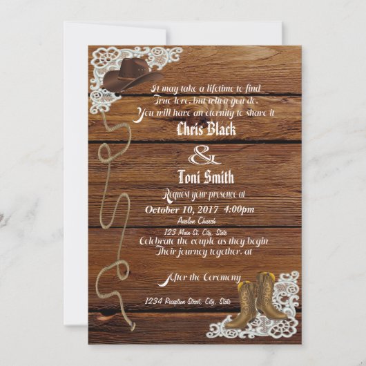 Campagne Boots & Lace Wedding Invitation (Devant)
