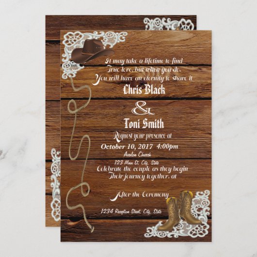 Campagne Boots & Lace Wedding Invitation (Devant / Derrière)