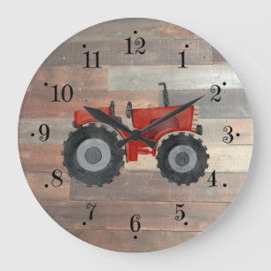Campagne Ferme Tracteur Rouge Faux Bois Horloge mu