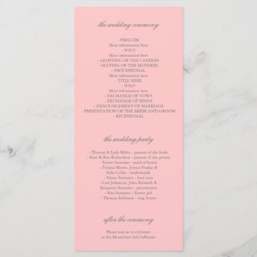 Campagne Fleurs d'argent Programmes de mariage ros (Dos)