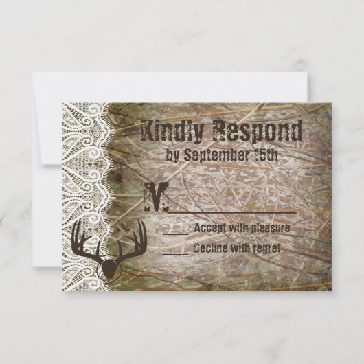 Campagne rustique Chasse Camo Antlers Mariage RSVP (Devant)