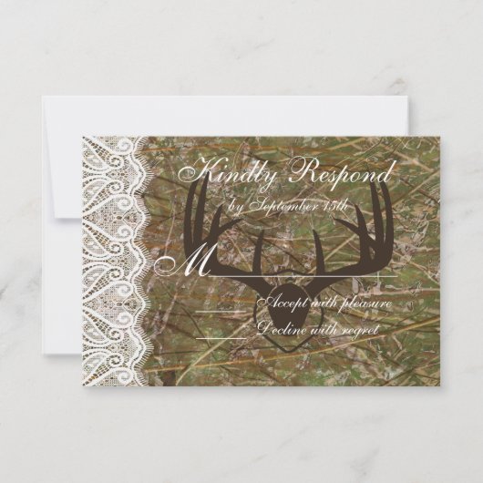 Campagne rustique Chasse Camo Antlers Mariage RSVP (Devant)
