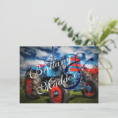 Campagne Tracteur Blue Wedding Invitations (Debout devant)