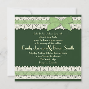Campagne vert ruban dentelle invitation de mariage