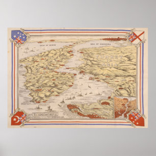 Campagnekaart Gallipoli (1915) Dardanelles Poster