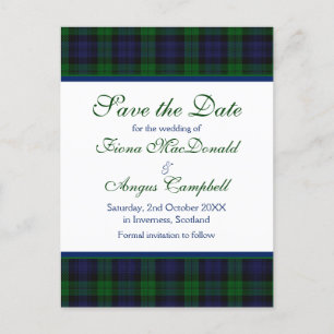 Campbell Black Watch Tartan Weddenschap Save the D Aankondigingskaart