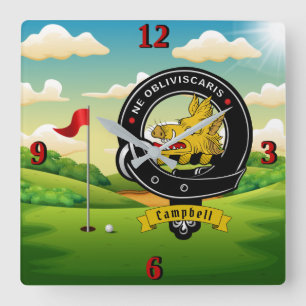 Campbell Clan Badge Golf Vierkante Klok