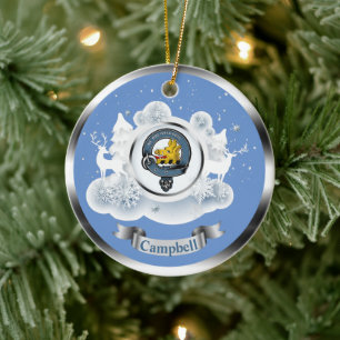 Campbell Clan Badge in Winter Scene Kerstmis Cera Keramisch Ornament