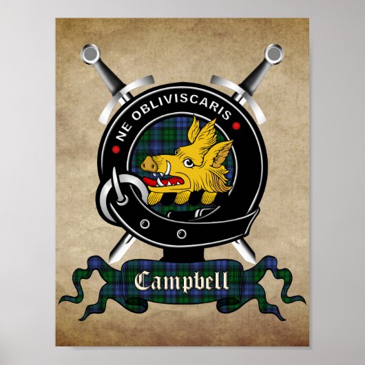 Campbell Clan Badge & Tartan Poster 8.5x11 (Devant)