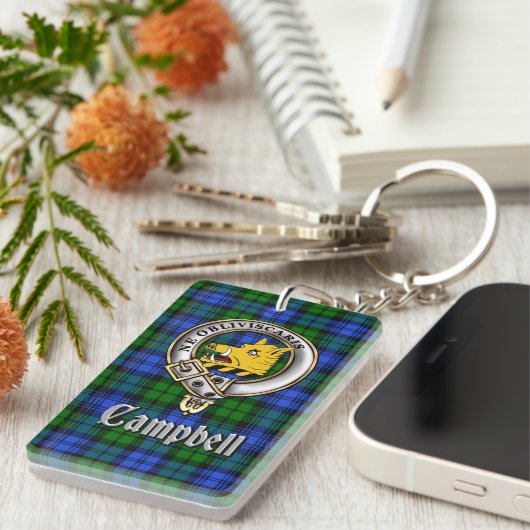 Campbell Clan Badge/Tartan Rectangle Sleutelhanger (Voorkant Rechts)