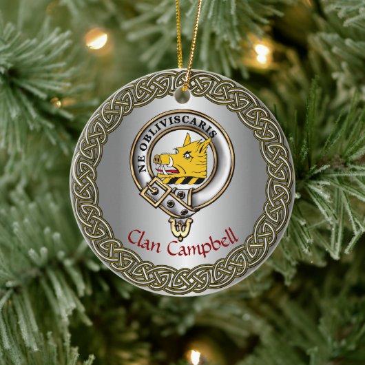Campbell Clan Badge & Tartan Thistle Personalized Keramisch Ornament (Boom)