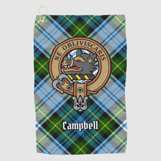 Campbell Crest over Jurk Tartan Golfhanddoek (Voorkant)