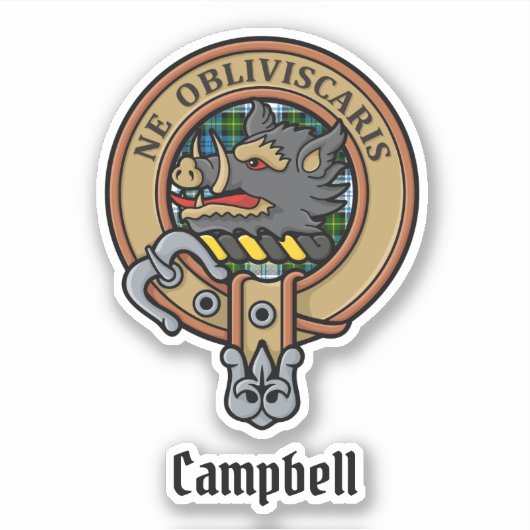 Campbell Crest over Jurk Tartan Sticker (Voorkant)