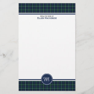 Campbell Family Tartan Navy Blue Pset Monogram Briefpapier