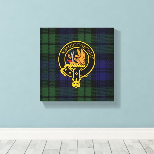 Campbell Scottish Crest en Tartan Canvas print (Insitu (Houten vloer))