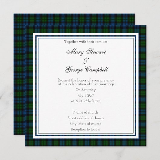 Campbell Scottish Mariage Carré Invitation (Devant / Derrière)