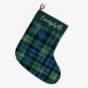 Campbell Tartan Groen Blauw Sneeuwvlokken Rustiek Grote Kerstsok