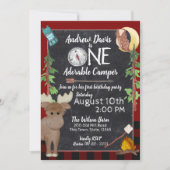 Camper Buffalo Plaid 1e Verjaardag Camping Kaart (Voorkant)