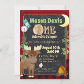 Camper Buffalo Plaid 1e Verjaardag Camping Kaart (Voorkant)