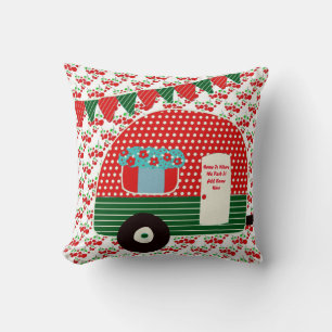 Camper Caravan Spreuken Retro Rood Groen Op Maat Kussen