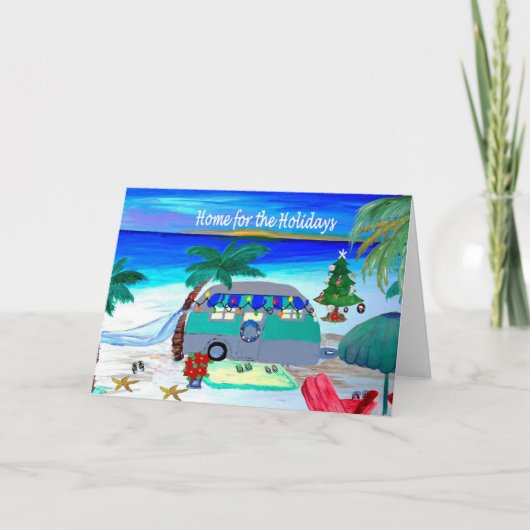 Camper Christmas cards by the beach Feestdagen Kaart (Voorkant)