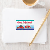 Camper + Classic Bug Car Christmas Card Etiket (Insitu)