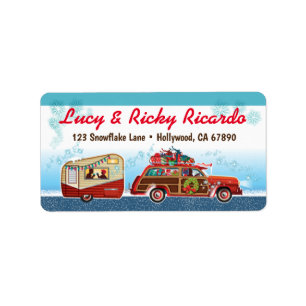 Camper + Classic Car Christmas Kaart Adresetikette Etiket