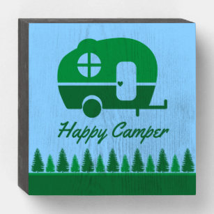 Camper et arbres de RV Retro en vert et bleu