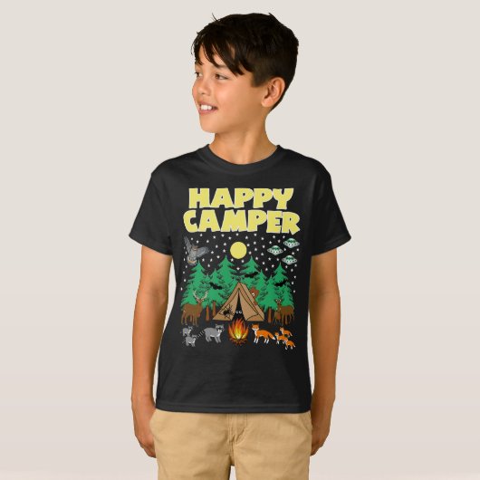 CAMPER-HAPPY CAMPER-Funny Camping with Critters T-shirt (Voorkant volledig)