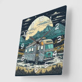  camper in de bergen met volle maan vierkante klok (Hoek)