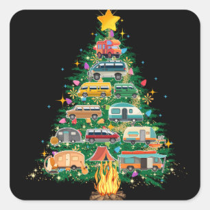 Camper kerstboomvoertuigen vierkante sticker