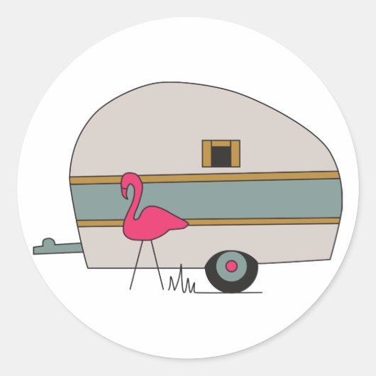Camper met Flamingo Ronde Sticker (Voorkant)
