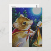 Camper Mouse Roasting Marshmallows Waterverf Art Briefkaart (Voorkant / Achterkant)