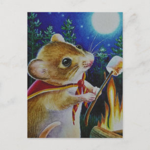Camper Mouse Roasting Marshmallows Waterverf Art Briefkaart