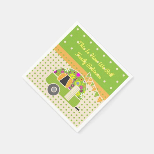 Camper Oranje Groene Polkadots Gepersonaliseerd Servetten (Hoek)