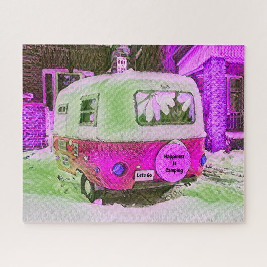 Camper Retro  Hippie Geluk is het kamperen Legpuzzel (Horizontaal)