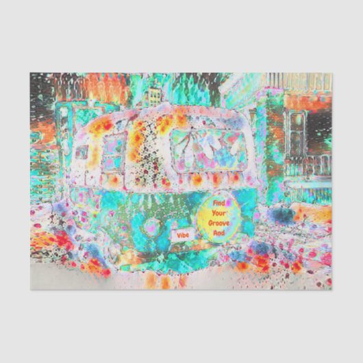 Camper Retro Hippie Green Groove en Vibe Pop Art Tissuepapier (Voorkant)