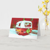 Camper Retro met kerstrood-groene feestdag Kaart (Gele Bloem)