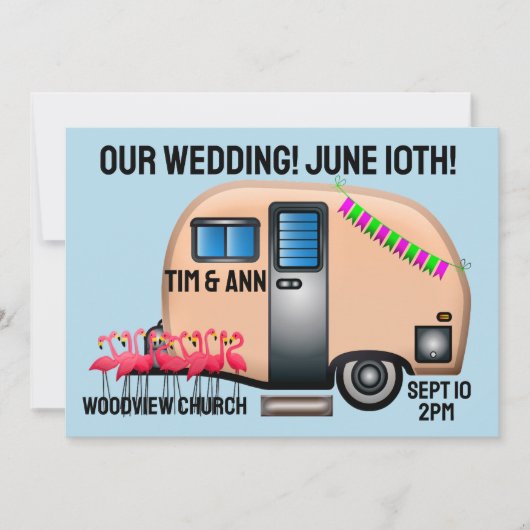 CAMPER ROSE RETRO INVITATIONS UNIQUES DE MARIAGE (Devant)